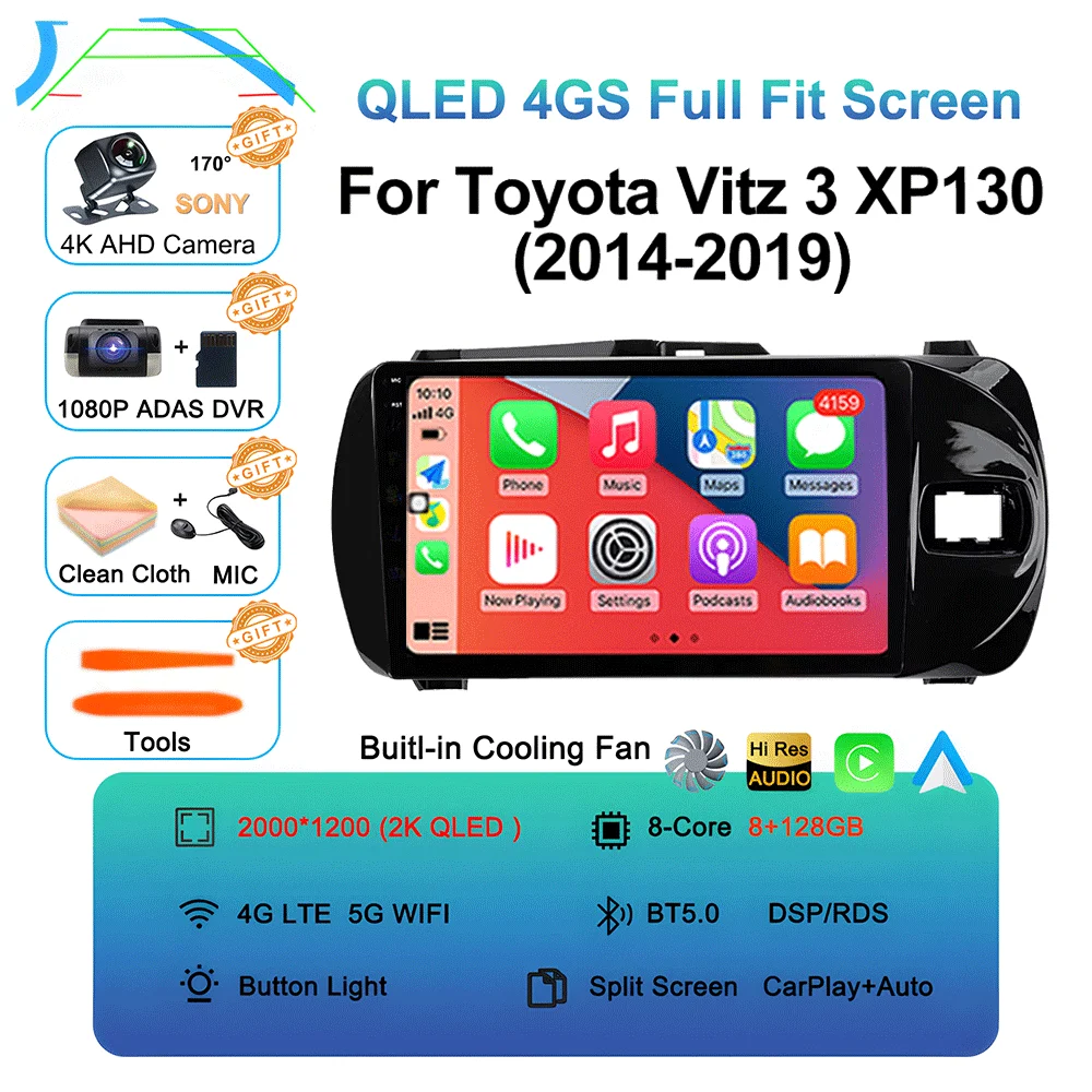 LJZN Android 16 Auto Carplay For Toyota Vitz 3 XP130 2014 - 2019 Car Multimedia Video Player Autoradio GPS Stereo 2Din DVD 5G image 3