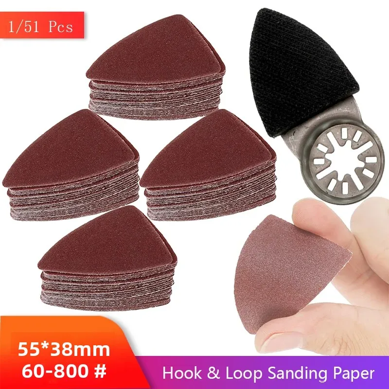 55x38MM Finger Detail Sanding Paper 1/50Pcs with Detail Triangle Sanding Pad Assorted 60-800# for Grinding Wood Furniture Metal