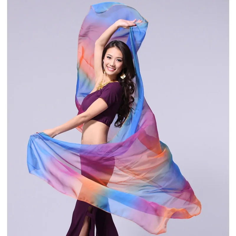 Silk Performance Gradient Color Hand Gauze Headscarf Veil Shawls Women Scarf Costume Accessories Customized Belly Dance Veils