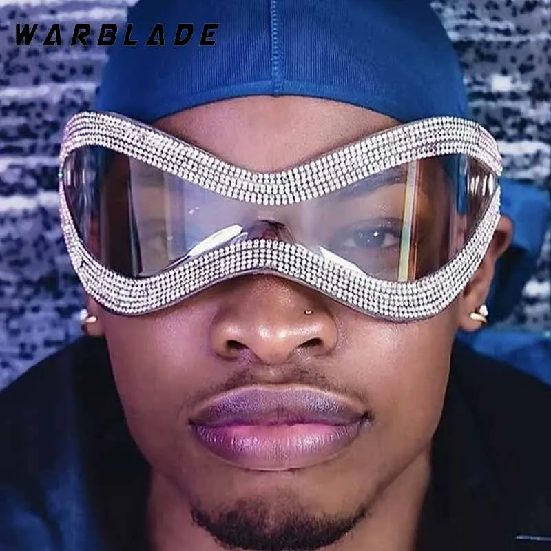 

One Piece Punk Imitation Diamond Sunglasses New High-end Brand Design Sun Glasses Men Outdoor Sports Party Eyewear Female UV400