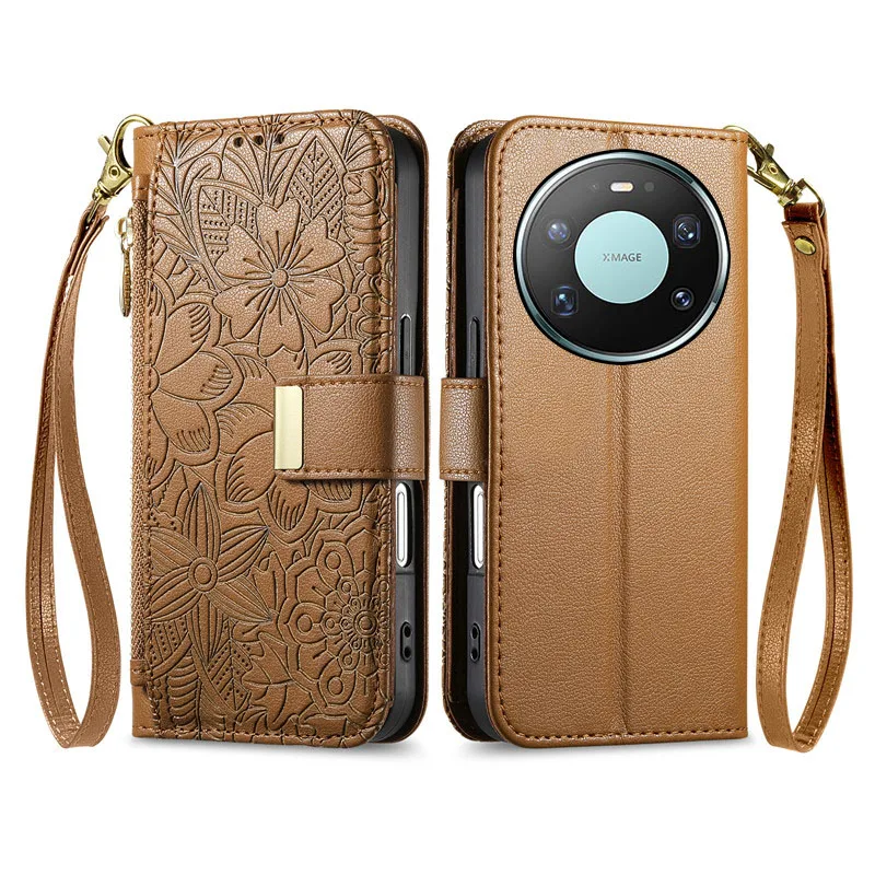 

embossing PU leather Cover For Huawei Mate 70 Air 60 80 Pro+ Pro Magnetic button shockproof many card Slot Wallet phone Case