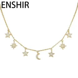 ENSHIR Moon Star Tassel Zircon Necklace for Women Girls Choker Personality Fashion Jewelry Wholesale