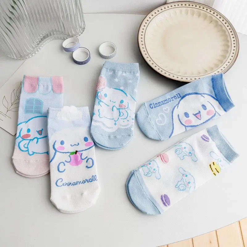 New 5 pairs of kawaii favorite Sanrio socks Cinnamoroll cartoon anime cute innovative student sports socks girls cute toy gifts