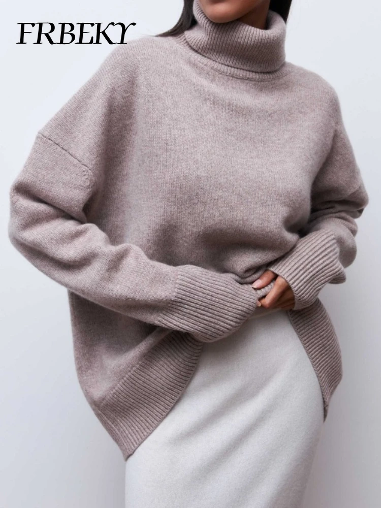 

Solid Color High Neck Long-sleeved Sweater Fall and Winter New Loose Warm Fashion Pullover Woman Clothing Knit Jumper Crop Tops
