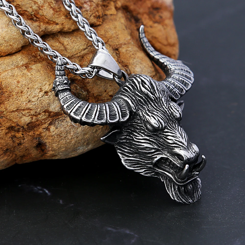 

Punk Vintage Bull Head Pendant Necklace For Men Fashion Totem Stainless Steel Animal Necklace Pendant Jewelry Gift Dropshipping