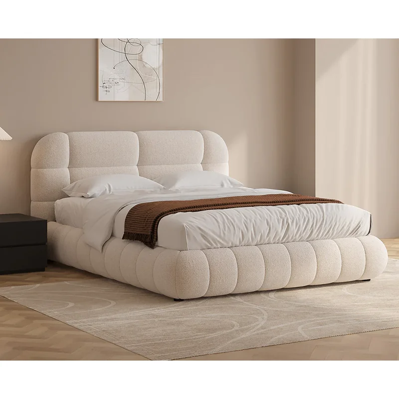 # Customized Multi-functional Boucle Fabric Floor Chest Bed Master Bedroom Furniture with Solid Wooden Frame and Storage