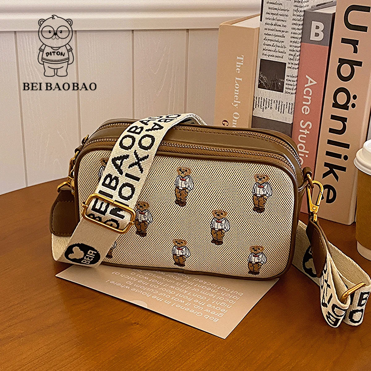 Beibaobao 2024 nowa rekreacyjna damska torba Crossbody moda na jedno ramię damska torba z klasycznym haftem Vintage miś Bolso de mujer