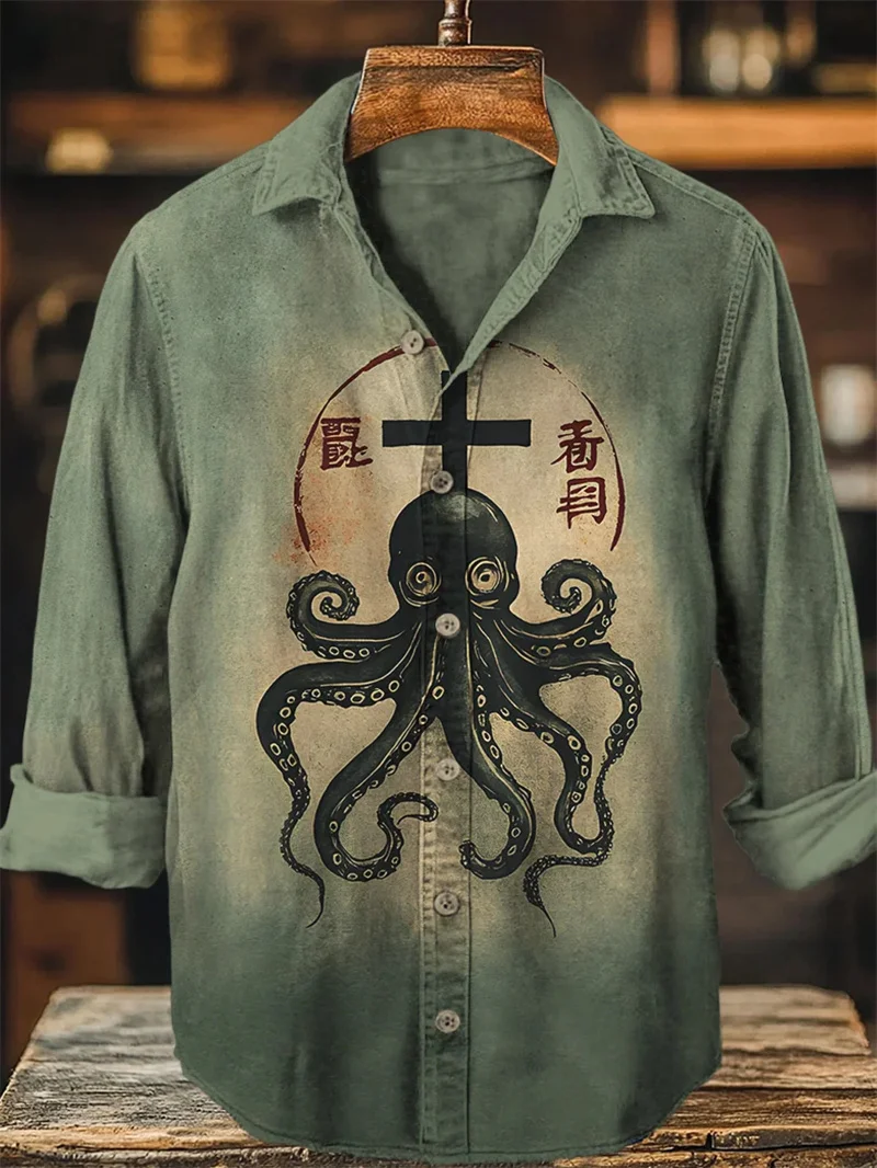 جديد الرجال قميص طويل الأكمام قميص كتان خمر زهرة التوضيح عادية فضفاض عالية الجودة الرجال هريرة الملابس