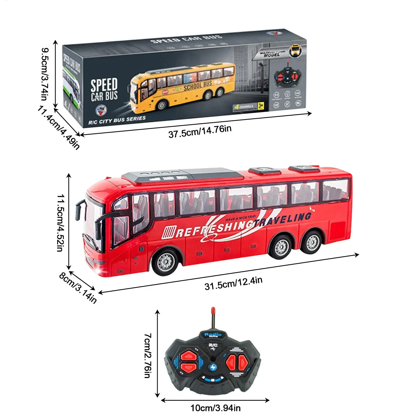 Remote Control Bus 1:30 Scale Simulated Model Vehicle With Light Tour Bus Model Toy For Boys Girls Home Apartment Living Room
