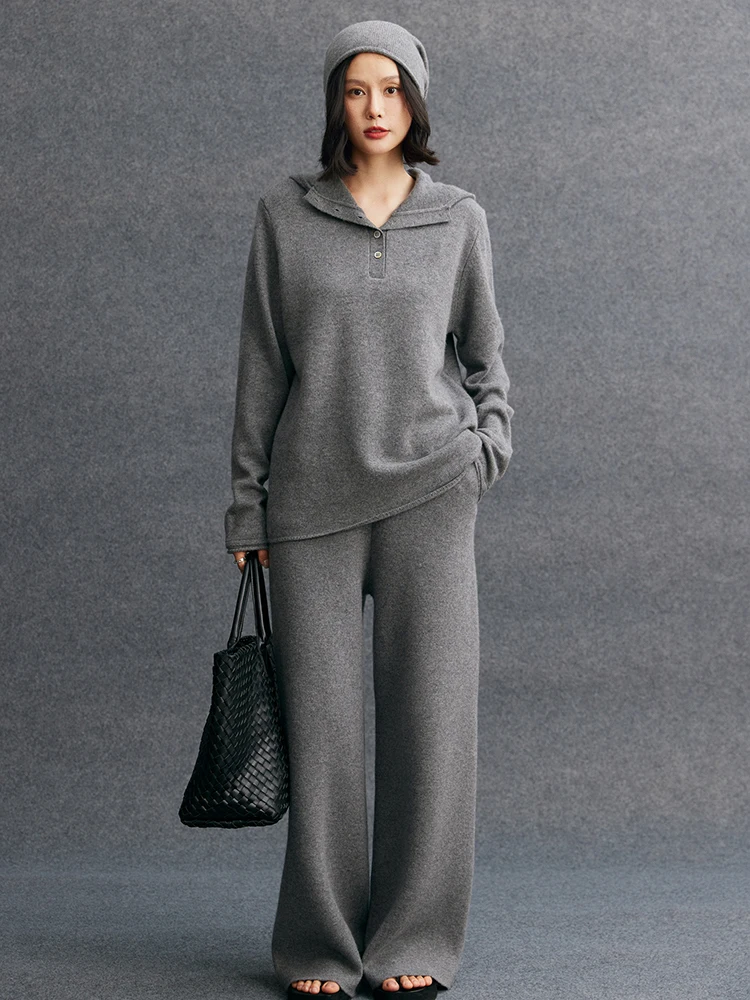 Tloml novo feminino 100% caxemira malha com capuz pulôver camisola casual estilo solto malhas de caxemira outono inverno macio quente topos