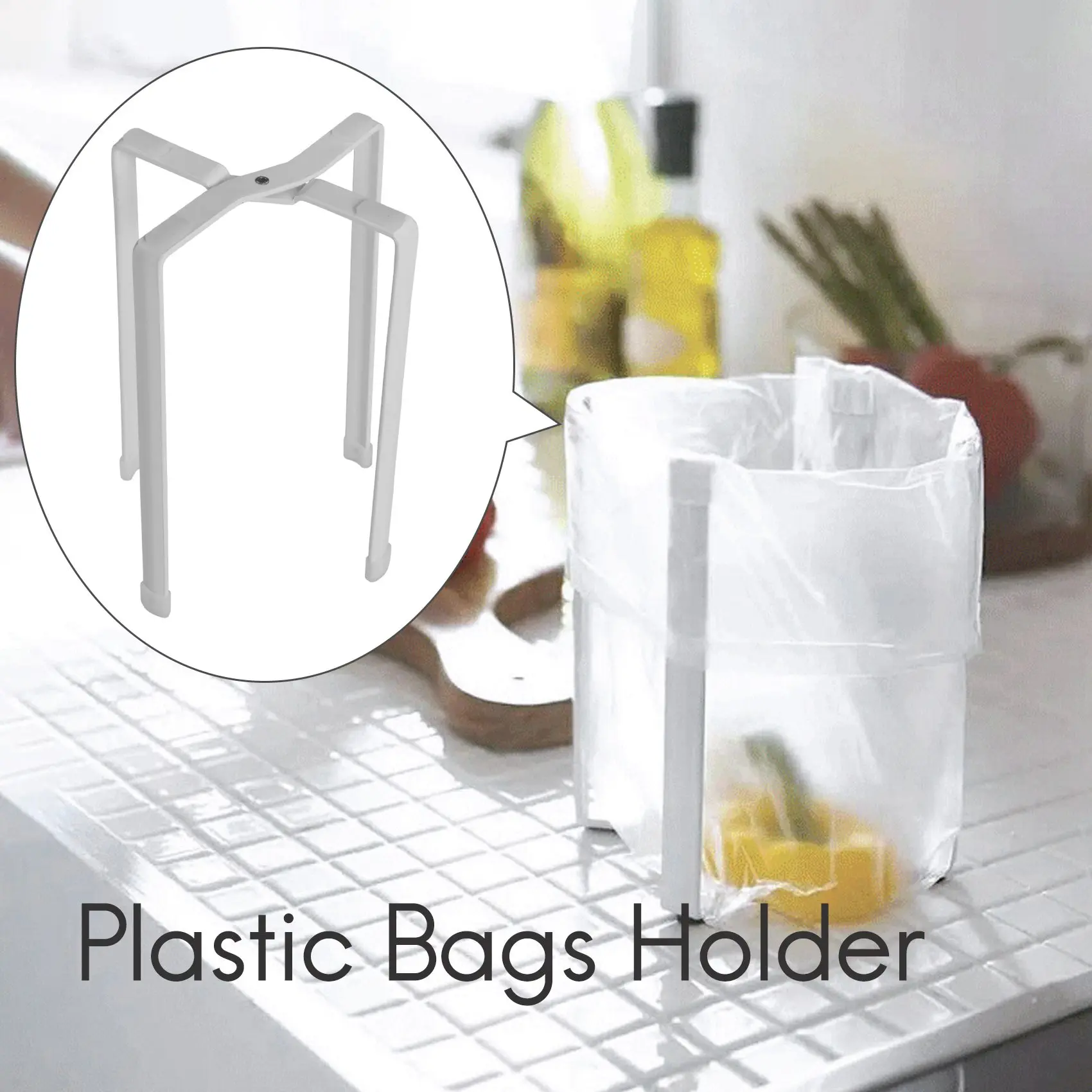 Home Plastic Bags Holder Tower Kitchen Stand Holder for Bottles, Cups and Wine Glass Baggy Rack -White