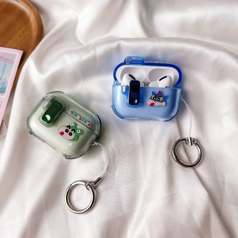 ترتد تلوين شين تشان حقيبة سماعة الاذن قلادة ل AirPods برو 2nd الجيل 4 1 2 3 غطاء لطيف شينشان واقية سماعة