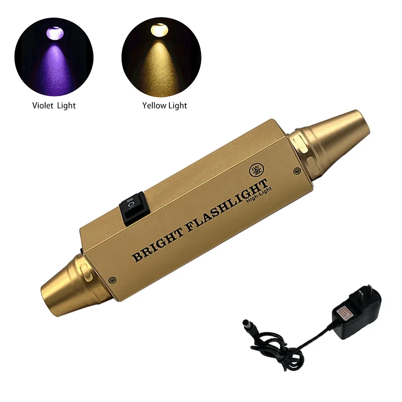 

Dual light Jewelry torch Xenon Yellow light gemstone torch 365nm UV flashlights with rechargeable battery