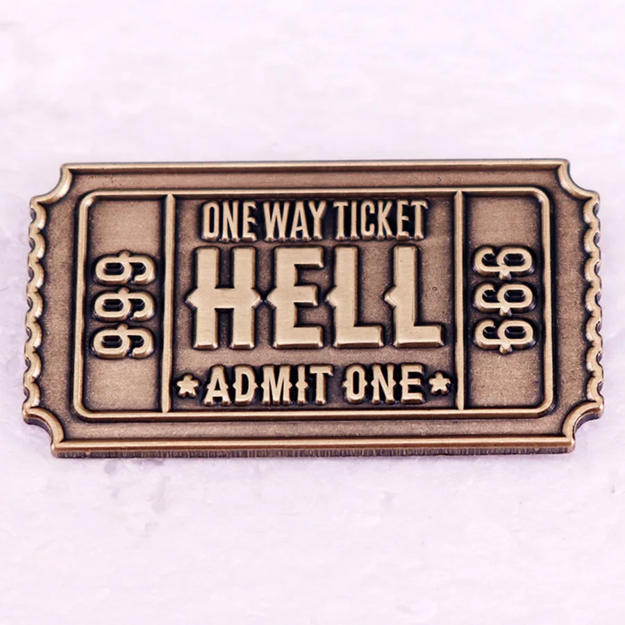 666 One Way Ticket Admit One Badge Vintage esmalte Pin broche regalo de joyería de Halloween