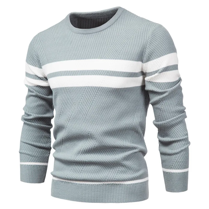 

Autumn Winter Men's Casual Striped Sweater Pullover Knitted Long Sve round Ne Regular Thin Nylon Fabric Leisure Wear