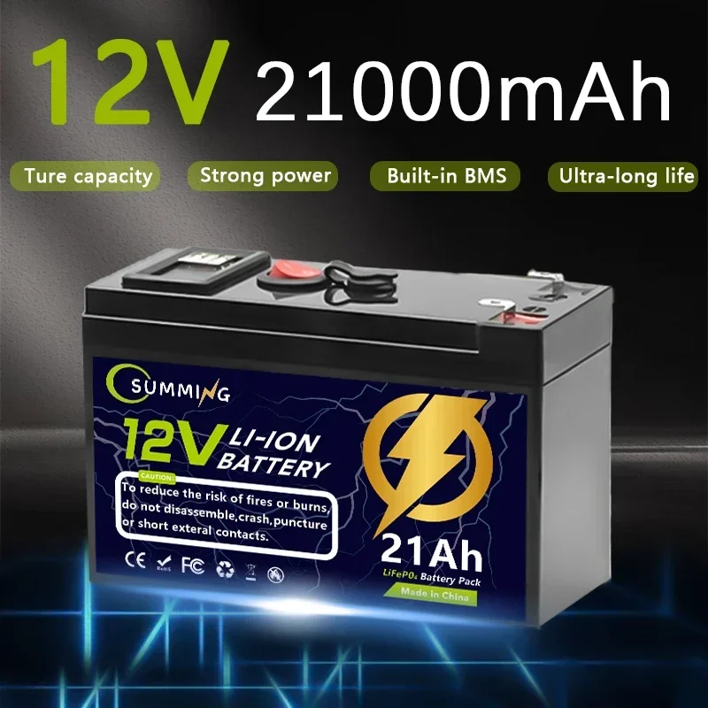 LiFePO4 12V 21Ah Battery,Built-in BMS,4000+ Cycles Rechargeable Lithium Battery,Perfect for Ride on Toys,Scooters,Fish Finders