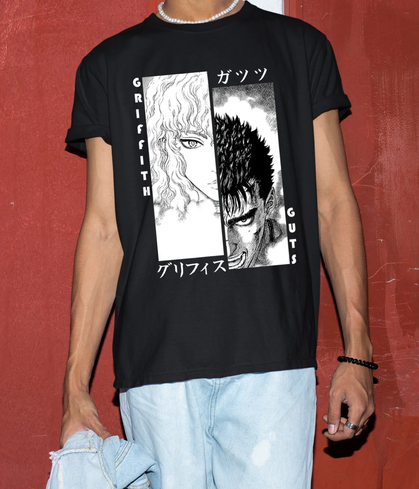 Camisa Berserk Manga Strip Guts Skull Knight camiseta Anime espada negra camiseta Vintage regalos para novio nuevo en camisetas