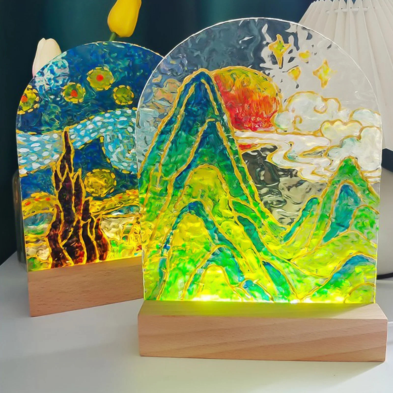 1-10pcs LED Wood Light Display Crystal Acrylic Lighted Base USB Wooden Stand for Resin Art Craft Lights Decor 스탠드 led 조명