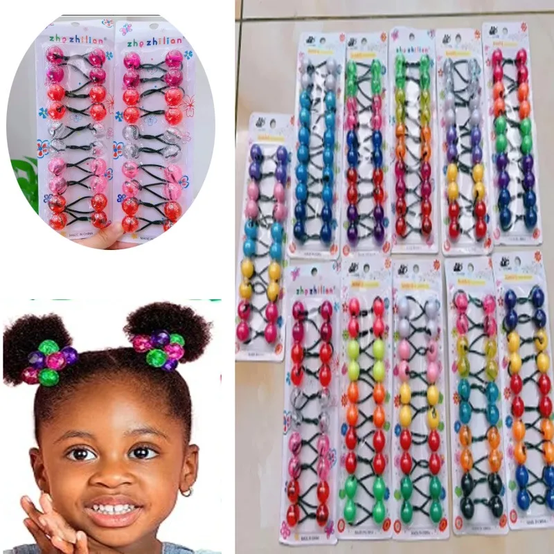 

10pcs/Braided Hair Accessories Double Ball Ponytailers Hair Elastics - Colorful Shaped Beads for Kids - Without Paper Card