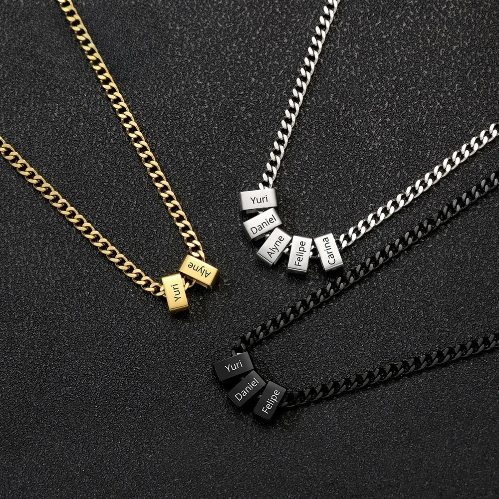 Collier personnalisé avec pendentif bloc DIY 1 à 5 noms, en acier inoxydable multicolore, unisexe, cadeau de festival pour hommes et femmes