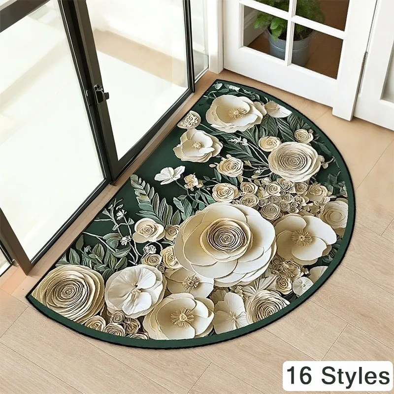 

1pc Anti Slip Wear-resistant Dirt Resistant Flower Pattern Welcome Mat - Semi-circular Door Mat for Entrance/living Room/bedroom
