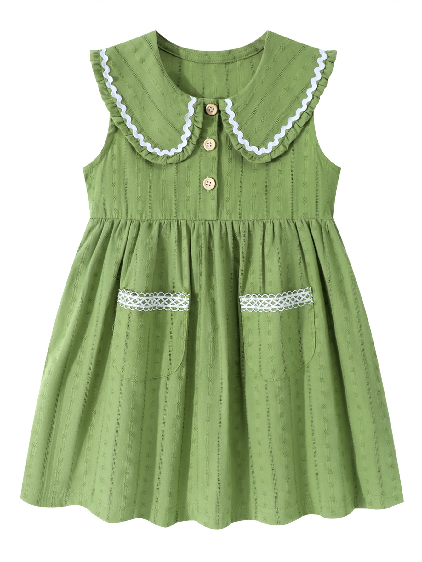 فستان بناتي صيفي بأكمام قصيرة، طباعة عشوائية من القطن الخالص مع أزرار جيب، فستان كاجوال للاستخدام الخارجي