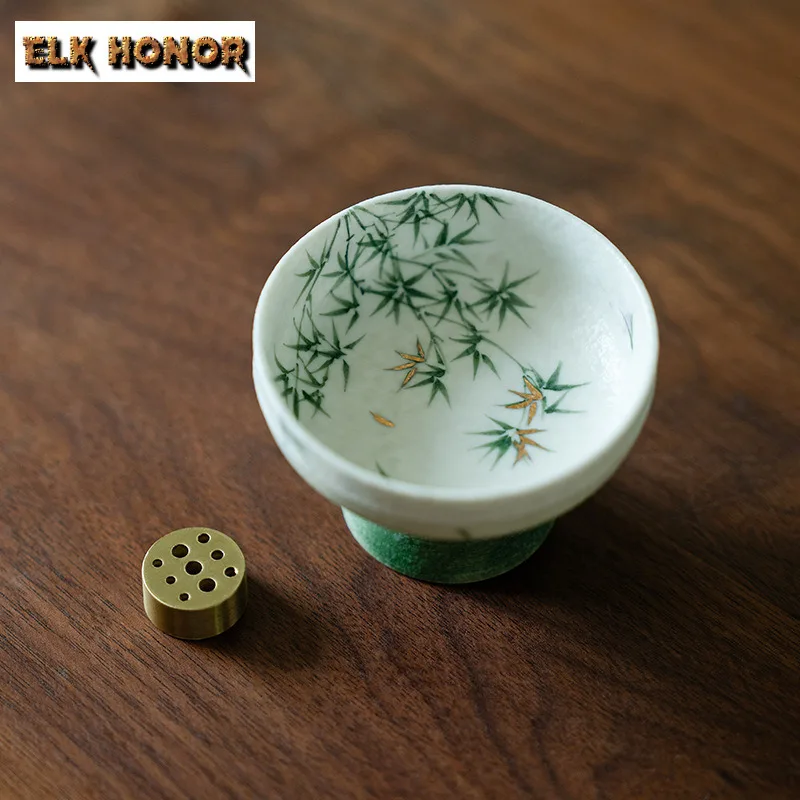 Hand-painted Green Bamboo High Foot Incense Holder Incense Smoke Waterfall Incense Burners Aromatherapy Censer Home Decoration