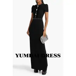 YUMDAI Elegant Black Crepe Evening Gown Long Sleeve Bar Mitzvah Dress 2024 Formal Ball Dress Special Occasion Performance Dress