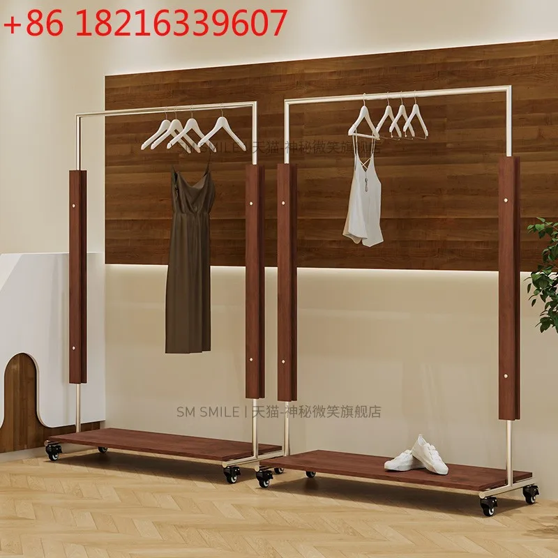 YAO clothing store antique hanger movable live stream walnut display props