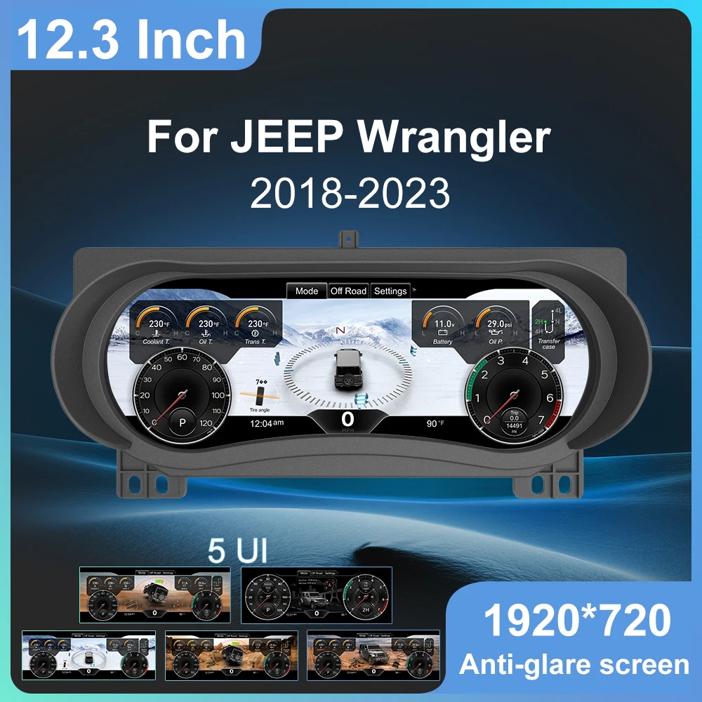 Dashboard Cluster For Jeep Wrangler JL/Gladiator 2018-2023 Digital speedometer LCD instrument panel 5+4 Colour UI Anti-glare