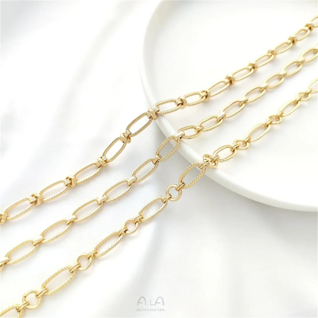 14K Gold Wrapped Oval Fried Dough Twists Chain Manual Long O-ring Chain Diy Bracelet Necklace Jewelry Hand Made Loose Chain B671