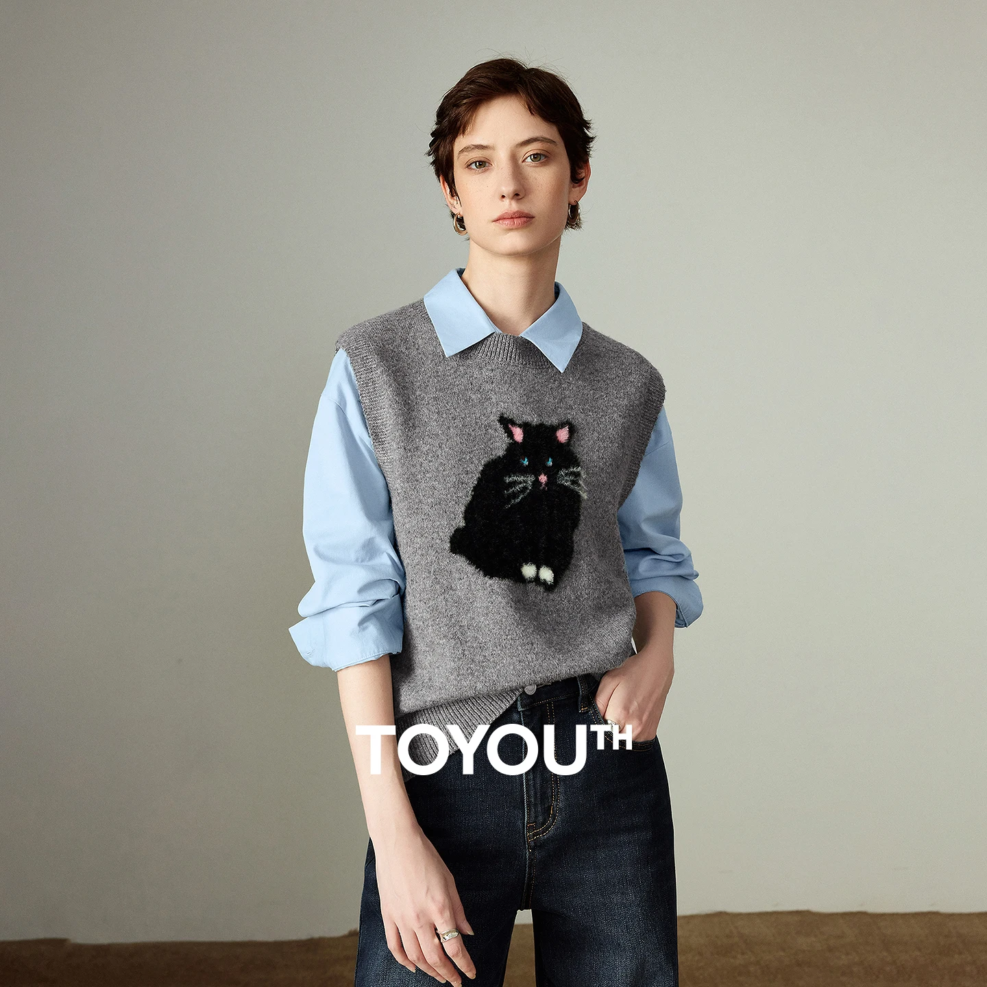 

TOYOUTH женские вязаные жилеты, новинка зимы 2025 года, жаккардовые детские возрастные мягкие жилеты из искусственной коровьей шерсти, топы