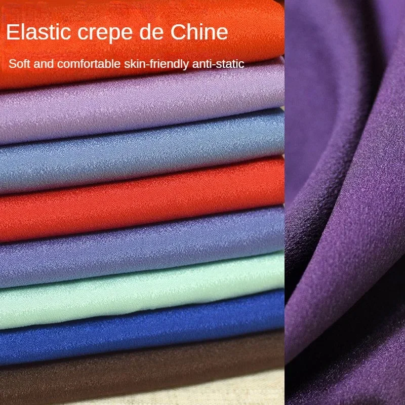 Elastic Crepe Chiffon Fabric Per Meter for Dress Lining Clothes Scarf Curtain Diy Sewing Needlework Cloth Anti-static Thin White