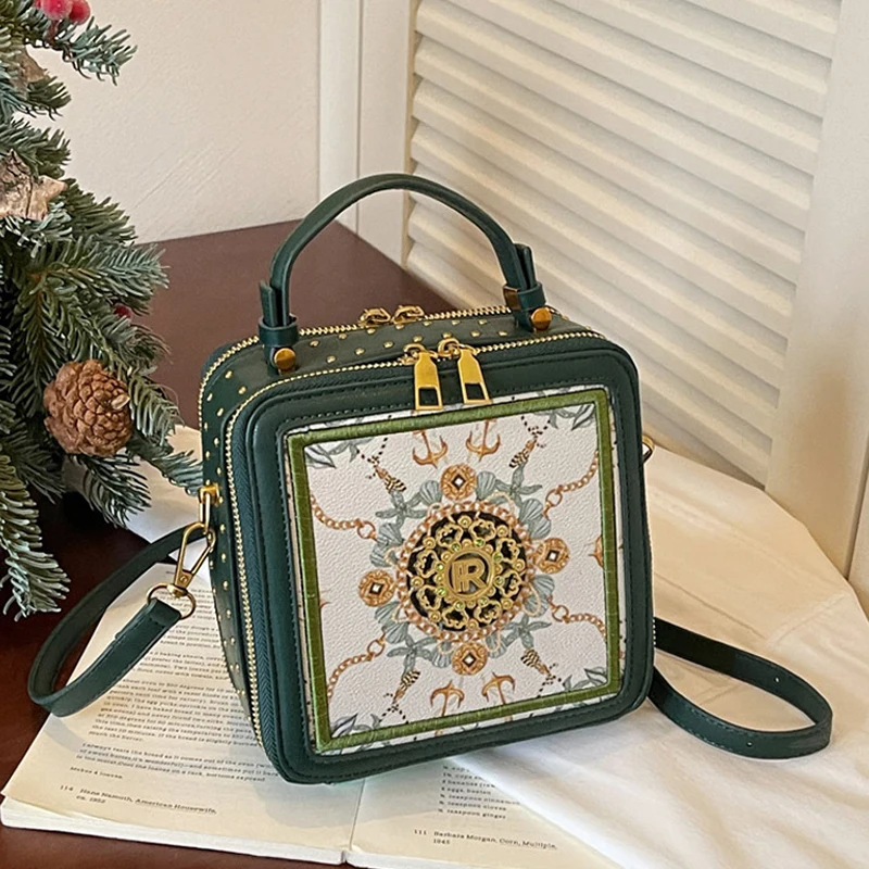 Exquisite bedruckte Umhängetasche, quadratische Damen-Box-Handtasche, Colorblock-Sling-Bag, Messenger-Tasche für den Arbeitsweg und zur Aufbewahrung von Kosmetika – Detail 3