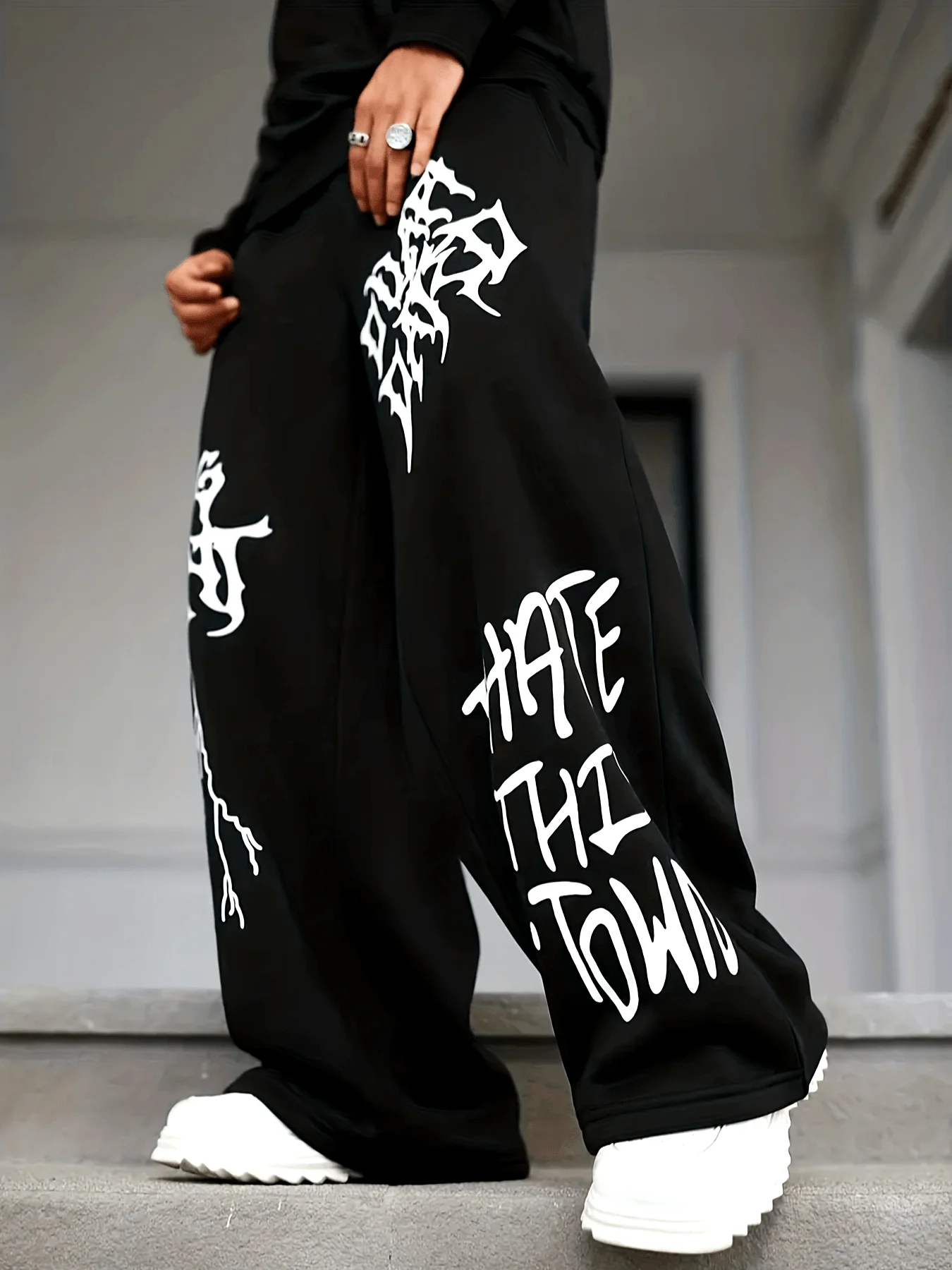 Summer Hot Gothic Graffiti Letter Print Wide Leg Sweatpants Unisex Drawstring Loose Y2K Hip Hop Punk Streetwear Long Trousers