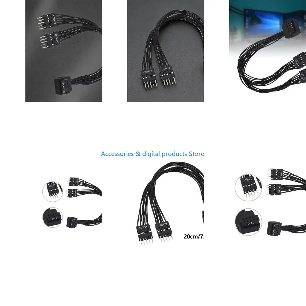 77JD 20cm Clear Auditory 9pin Splitter Cable For Clean And 9pin Sound Header