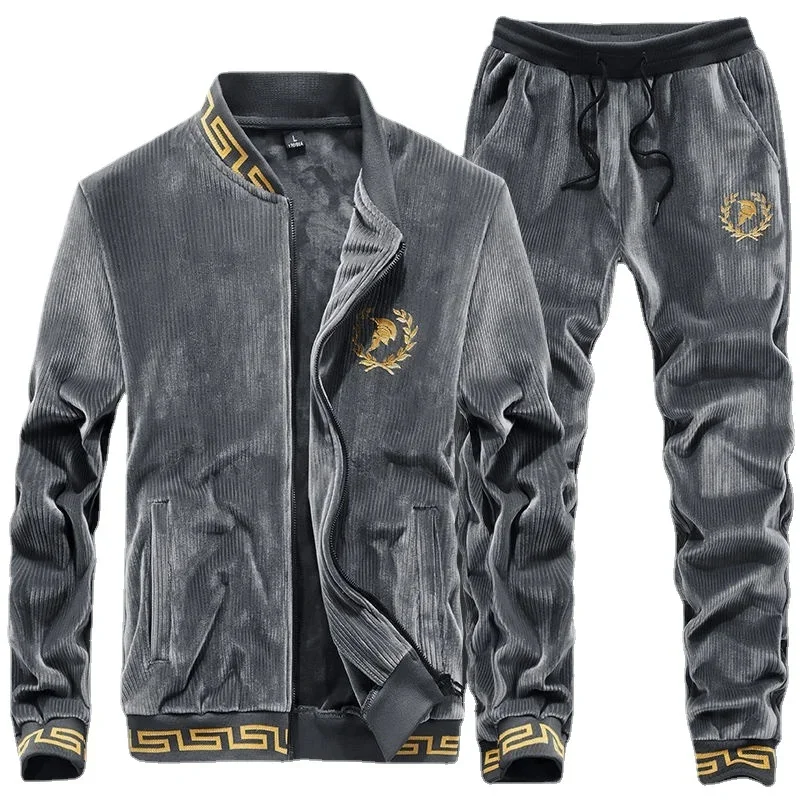 end High men\'s double-sided gold velvet J jacket suit warm casual sportswear in autumn and winter