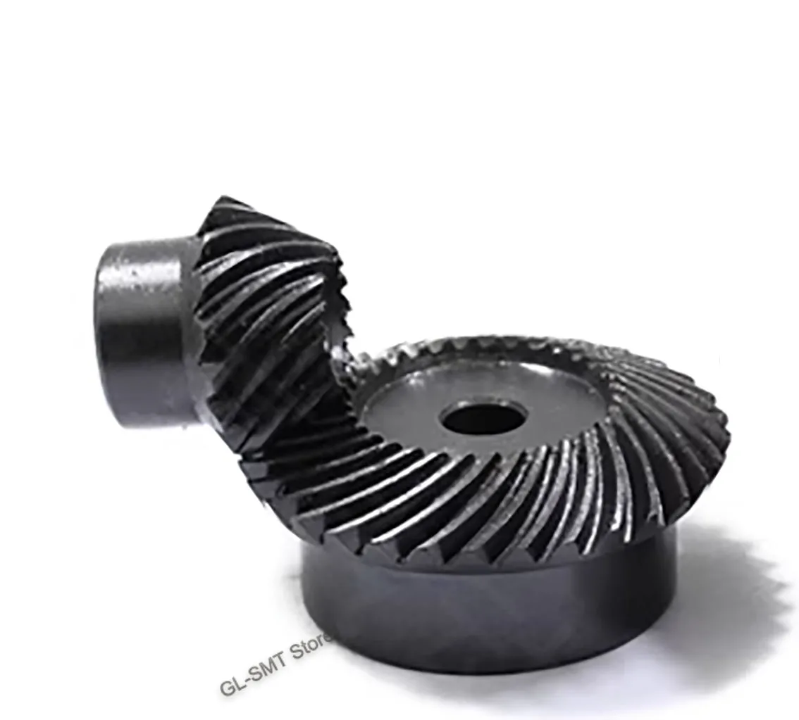 1Set 1:4 1/1.5/2Module Helical Bevel Gear 15-20 Tooth 90 Degrees 45# Steel Mechanical Transmission Gear Process Hole