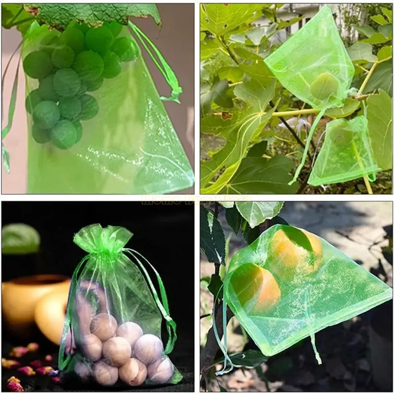 X90D Reusable Polyester Fruit Protections Sleeves for Orchards Gardening Bird Insect Preventions Breathable Drawstring Design