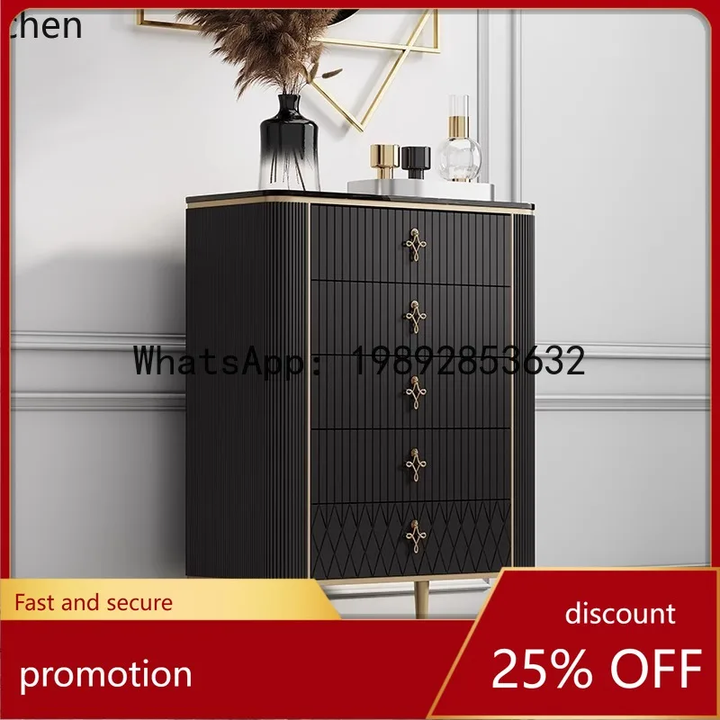 YFY  Five-Drawer Cabinet Bedroom Simple Modern Storage Drawer Cabinet Living Room Wall-Mounted Marble Black Side Cabinet