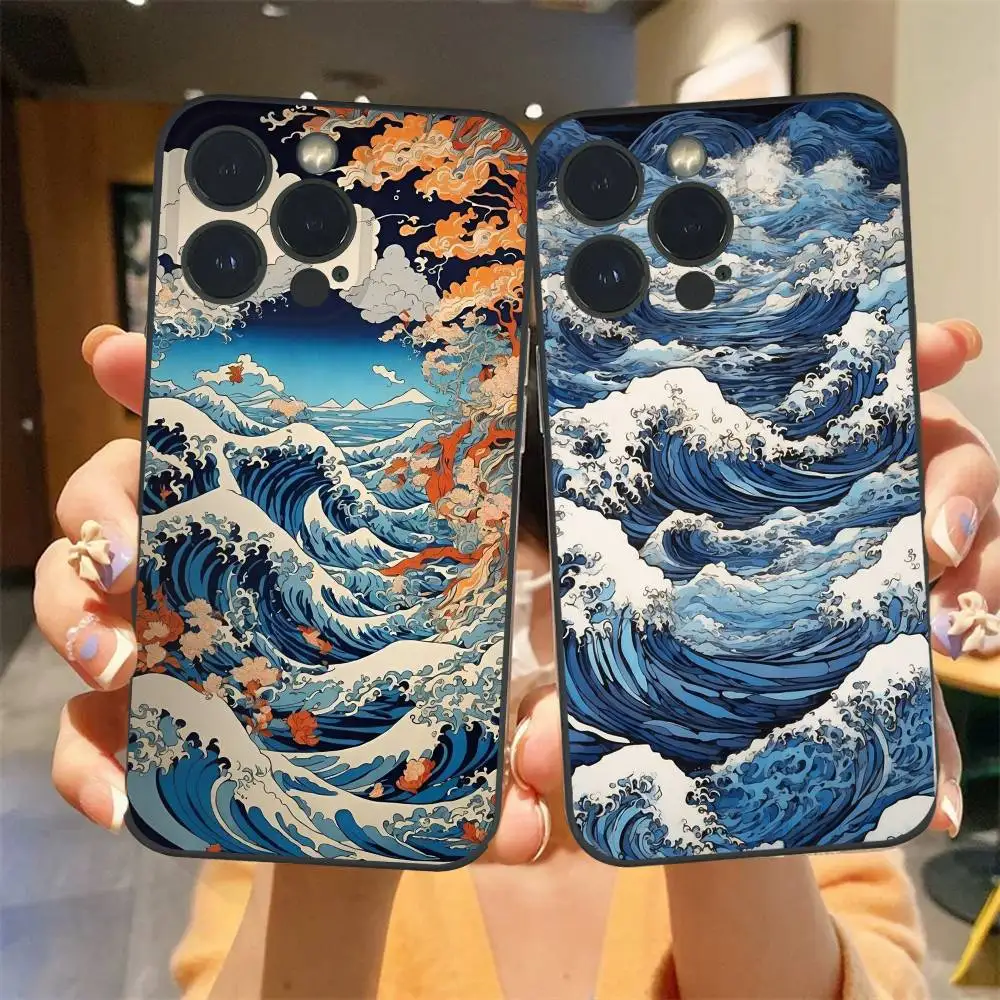Classic Great Wave Kanagawa Phone Case For iPhone 16 15 14 13 Pro Max Plus Mini Frosted Soft Shell Funda Shockproof Cases