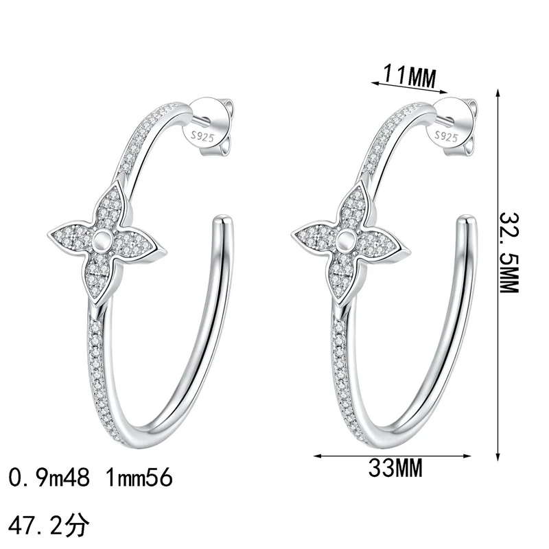 AZF1467-E Lefei Fashion Color D Diamondset Classic Moissanite Letter C Clover Earring Charm Women s925 Silver Party Jewelry Gift