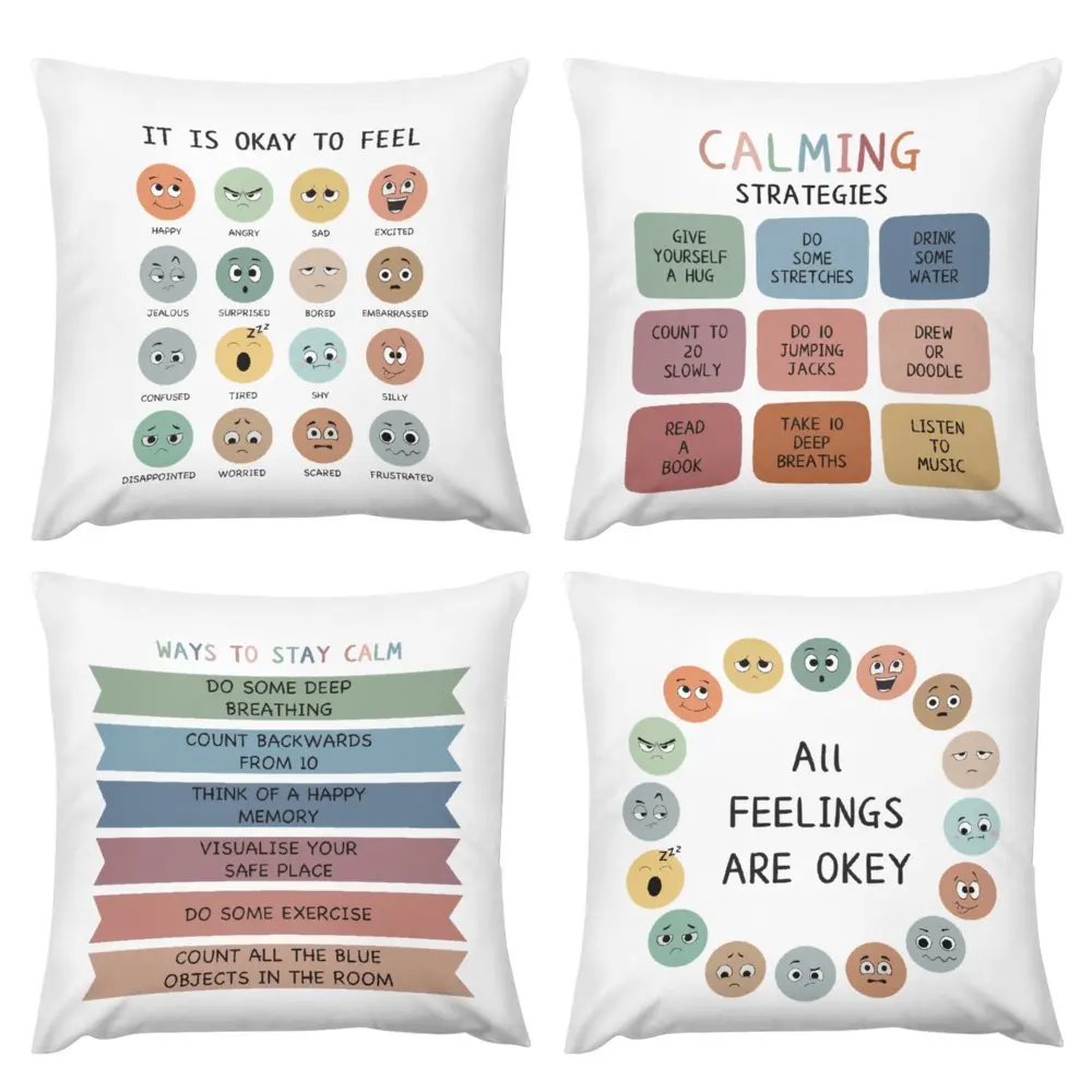 Counseling Office Must Haves Throw Pillow Cover Calming Corner Mental Health Pillowcase Decor for Home Kids Zipper Pillowcase