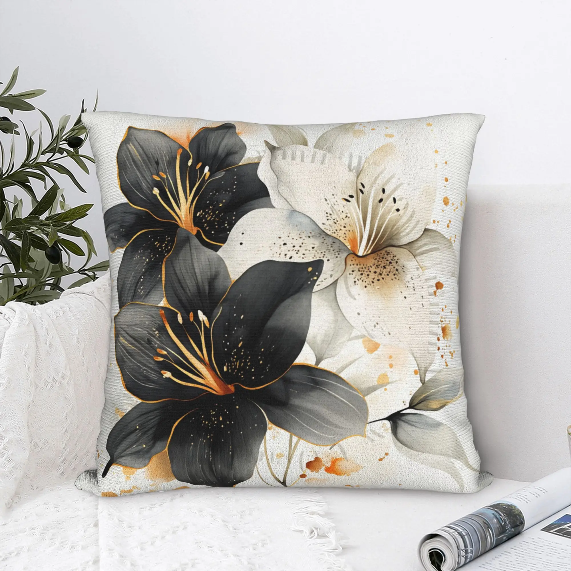 Black White Gold Flower Pillow Case  Design Pillow Cover For Sofa Car Home Decor Vintage Pillowcases