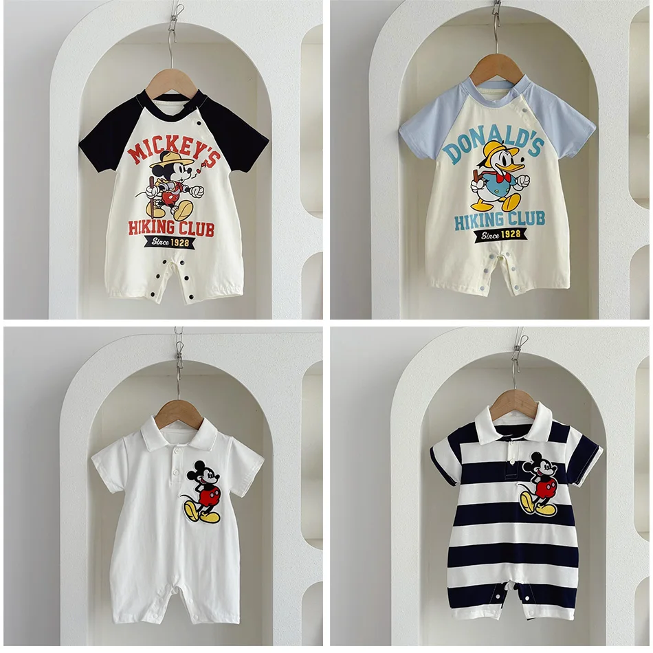 2025 mono infantil de verano Clase A algodón puro bebé de manga corta ropa para gatear de dibujos animados bebé Mickey Mouse ropa para gatear