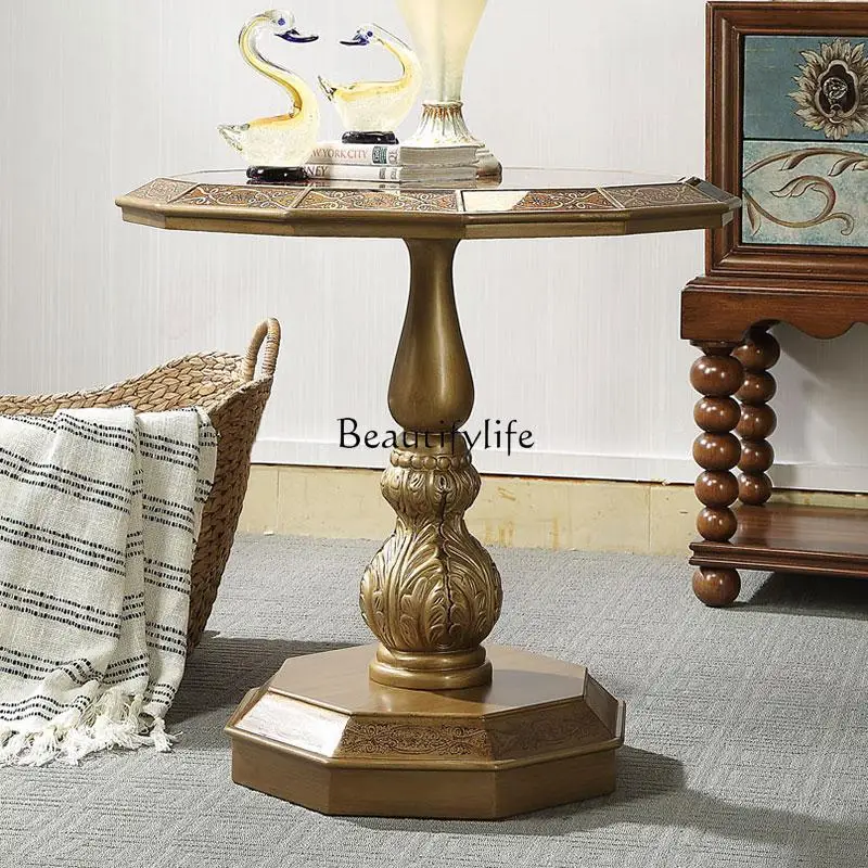 

**American country solid wood small round table sofa edge few corners round table living room
