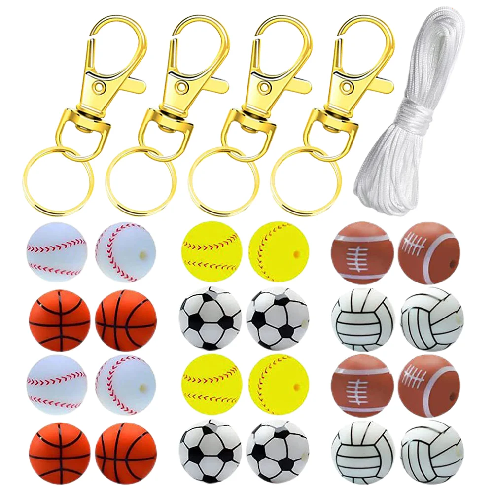 Transfer Printed Football Silicone Necklace Set Necklaces Key Chain Food Grade Silica Gel DIY Baby