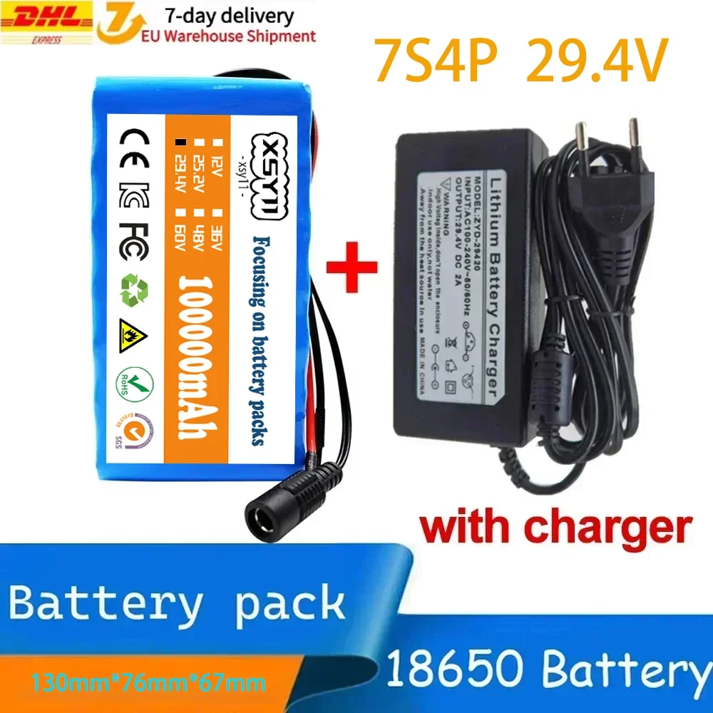 24V 7S4P 18650 100Ah Electric Wheelchairs Rechargeable Lithium Ion Battery Pack 24V Lithium Battery + 29.4V Charger