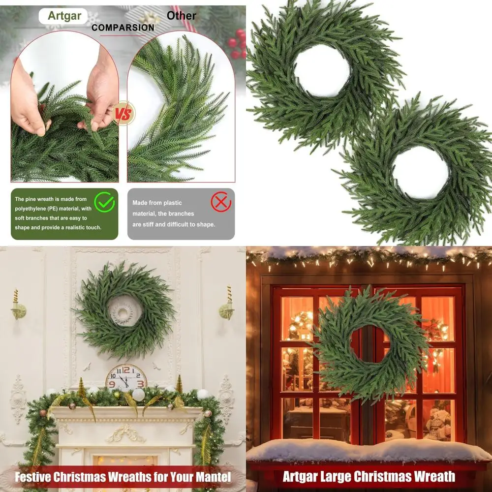 

Пара из 26 реалистичных рождественских венков из искусственной сосны, подходящих для входной двери, стен, окон и крыльев — идеально подходит в помещении/