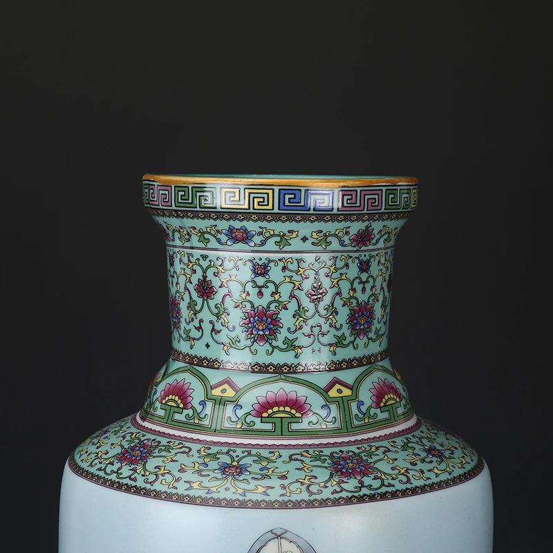 Qing Dynasty Qianlong Enamel Colorful Longevity Star Picture Stick Hammer Vase Antique Porcelain Collection